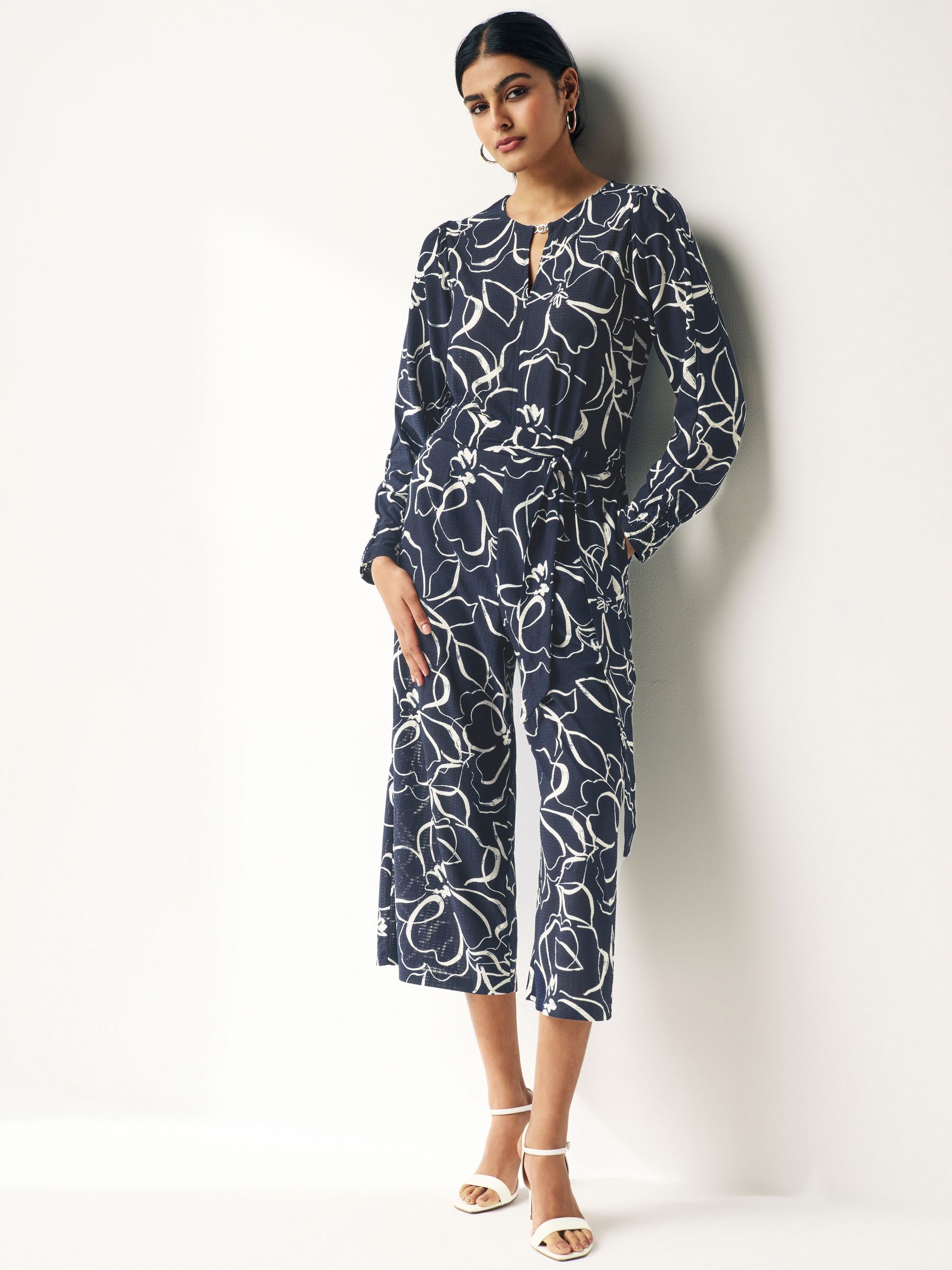 Buy Navy Blue Swirl Print Long Sleeve Belted Jumpsuit from Next Luxembourg