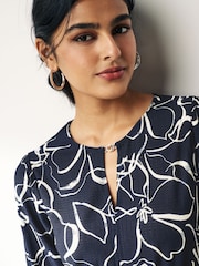 Navy Blue Swirl Print Long Sleeve Belted Jumpsuit - Image 4 of 8
