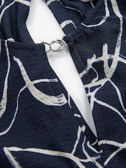 Navy Blue Swirl Print Long Sleeve Belted Jumpsuit - Image 7 of 8