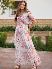South Beach White Metallic Chiffon Button Detail Midi Dress - Image 1 of 6