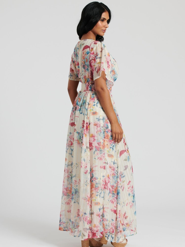 South Beach White Metallic Chiffon Button Detail Midi Dress - Image 2 of 6