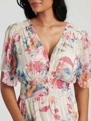 South Beach White Metallic Chiffon Button Detail Midi Dress - Image 6 of 6