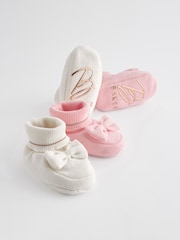 Baker by Ted Baker Baby Girls Multi Knitted Booties Gift Set 2 Pack - Image 1 of 8