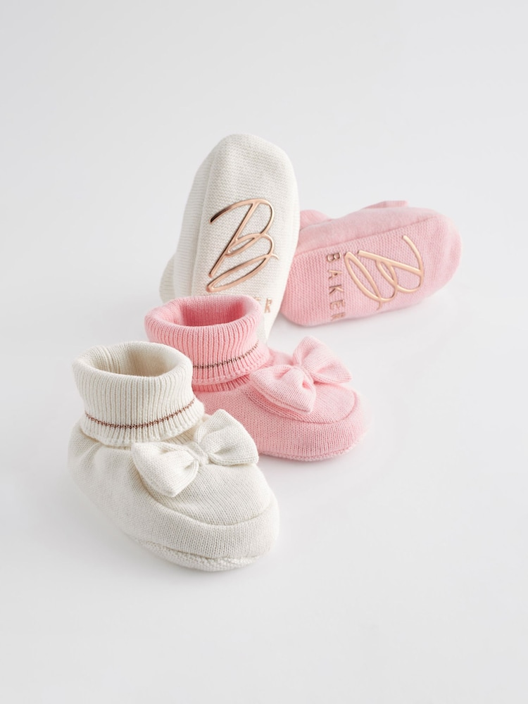 Baker by Ted Baker Baby Girls Multi Knitted Booties Gift Set 2 Pack - Image 1 of 8