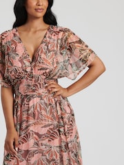 South Beach Natural Metallic Chiffon Button Detail Midi Dress - Image 3 of 6