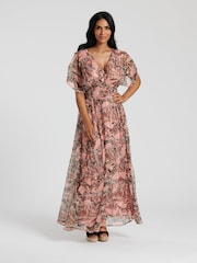 South Beach Natural Metallic Chiffon Button Detail Midi Dress - Image 4 of 6