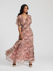 South Beach Natural Metallic Chiffon Button Detail Midi Dress - Image 5 of 6