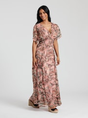 South Beach Natural Metallic Chiffon Button Detail Midi Dress - Image 6 of 6