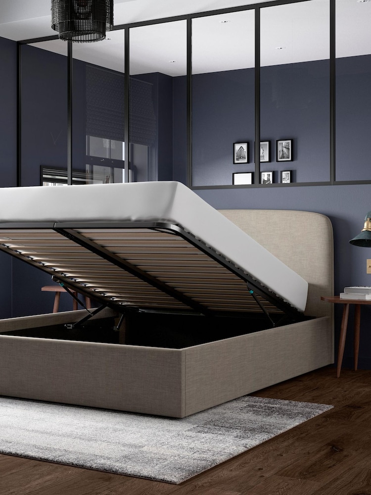 Simple Contemporary Silver Grey Matson Upholstered Ottoman Storage Bed Frame - Image 2 of 3