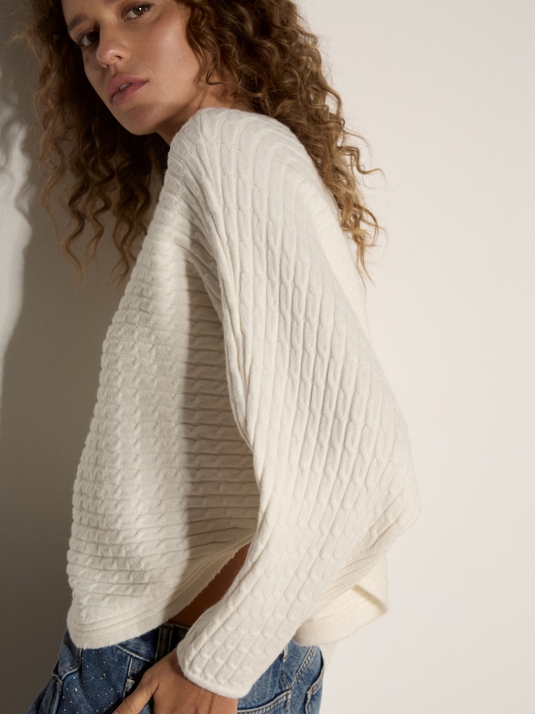 Apricot Cream Plait Knit Batwing Jumper - Image 1 of 4 Apricot Cream Plait Knit Batwing Jumper - Image 1 of 4