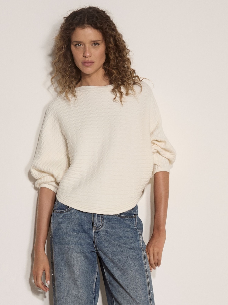 Apricot Cream Plait Knit Batwing Jumper - Image 2 of 4 Apricot Cream Plait Knit Batwing Jumper - Image 2 of 4