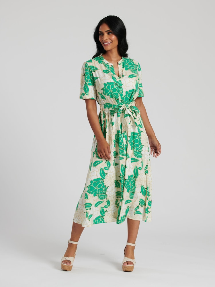 South Beach Green Midi Tie Waist Shirt Dress - Image 1 of 4 South Beach Green Midi Tie Waist Shirt Dress - Image 1 of 4