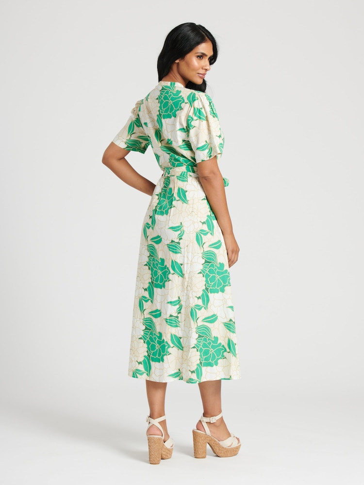 South Beach Green Midi Tie Waist Shirt Dress - Image 2 of 4 South Beach Green Midi Tie Waist Shirt Dress - Image 2 of 4