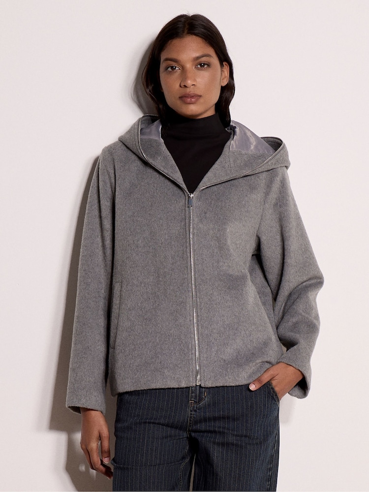 Apricot Grey Wool Look Hooded Jacket - Image 1 of 4 Apricot Grey Wool Look Hooded Jacket - Image 1 of 4