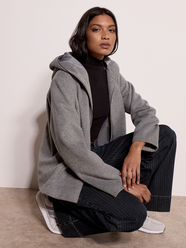 Apricot Grey Wool Look Hooded Jacket - Image 2 of 4 Apricot Grey Wool Look Hooded Jacket - Image 2 of 4