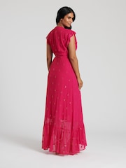 South Beach Pink Sequin Detail Wrap Midi Dress - Image 2 of 4