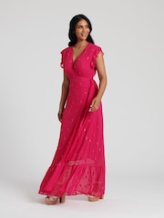 South Beach Pink Sequin Detail Wrap Midi Dress - Image 3 of 4