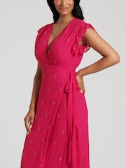 South Beach Pink Sequin Detail Wrap Midi Dress - Image 4 of 4