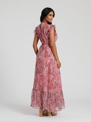 South Beach Pink Metallic Print Wrap Midi Dress - Image 2 of 4