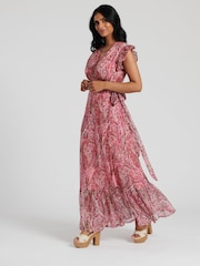 South Beach Pink Metallic Print Wrap Midi Dress - Image 4 of 4