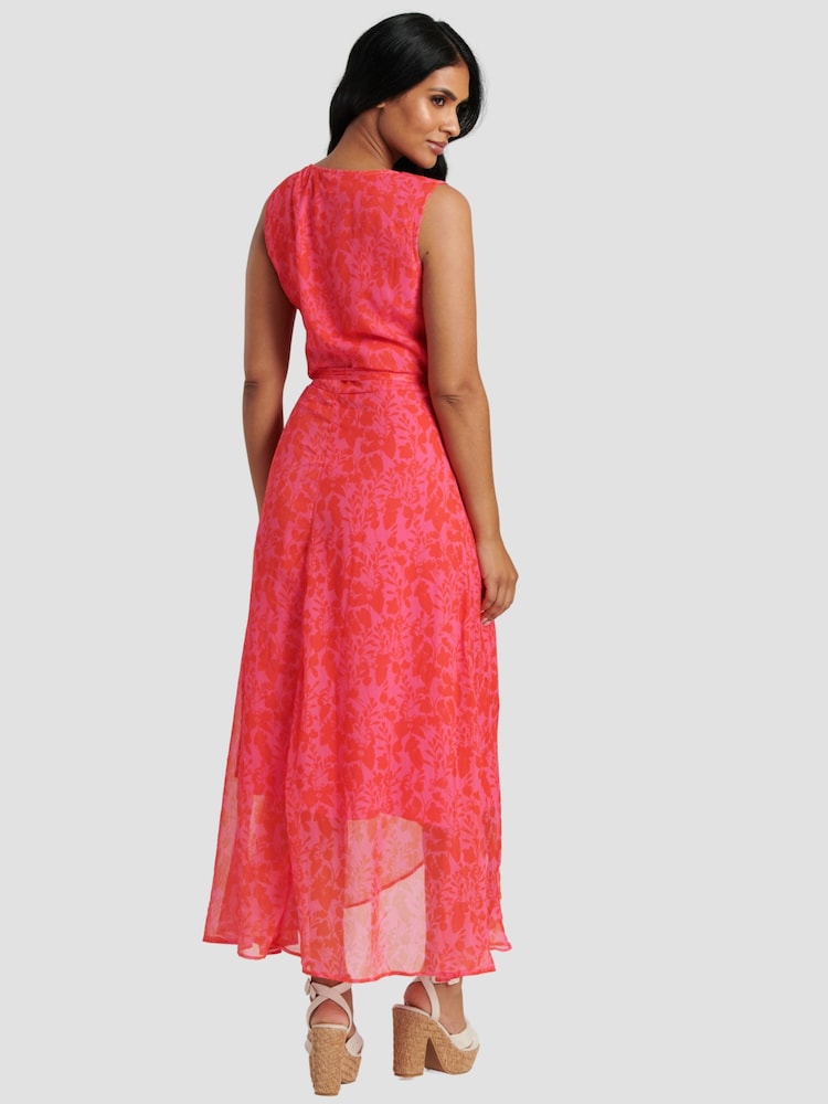 South Beach Red Chiffon V-Neck Frill Wrap Midi Dress - Image 2 of 5