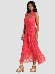South Beach Red Chiffon V-Neck Frill Wrap Midi Dress - Image 4 of 5