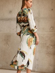 White Textured Tie-Waist Printed Midi Dress - Image 3 of 6