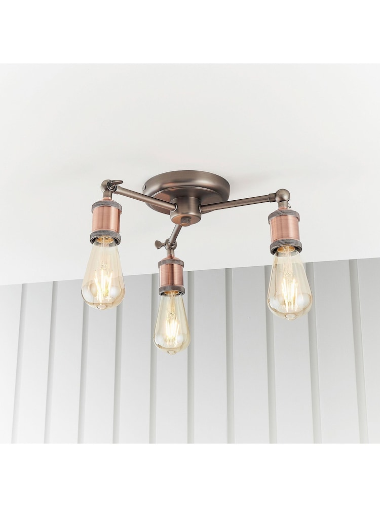 Gallery Home Copper 3 Light Flush Hamilton Flush Ceiling Light - Image 1 of 9