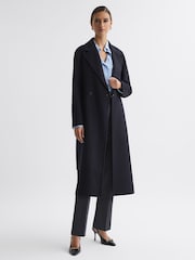 Reiss Navy Lucia Long Wool Blend Blindseam Coat - Image 1 of 5