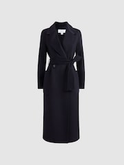 Reiss Navy Lucia Long Wool Blend Blindseam Coat - Image 2 of 5