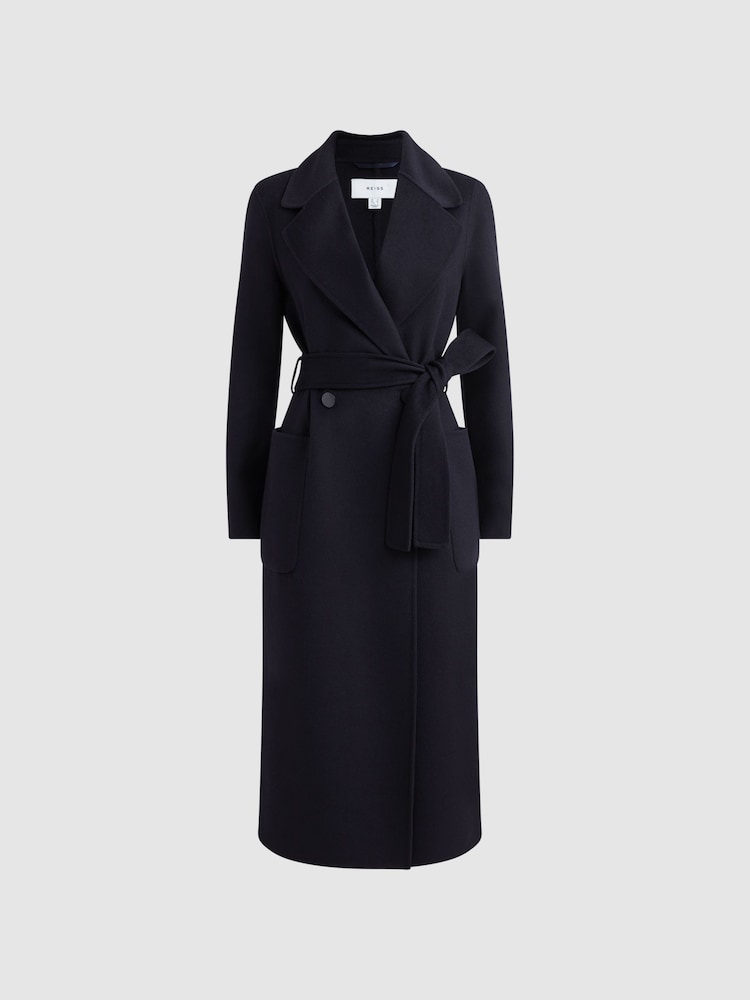 Reiss Navy Lucia Long Wool Blend Blindseam Coat - Image 2 of 5
