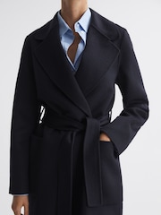 Reiss Navy Lucia Long Wool Blend Blindseam Coat - Image 4 of 5