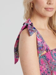 South Beach Pink Tie Shoulder Shirred Midi Dress - Image 6 of 6