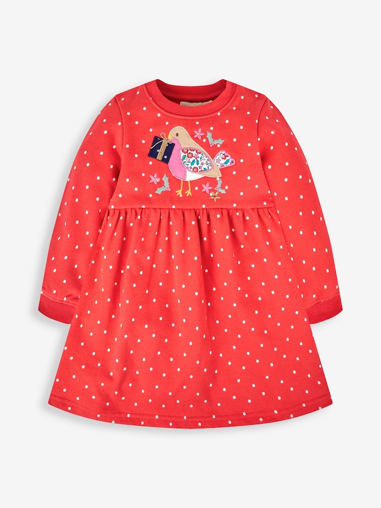 JoJo Maman Bébé Red Robin Appliqué Dress - Image 1 of 2
