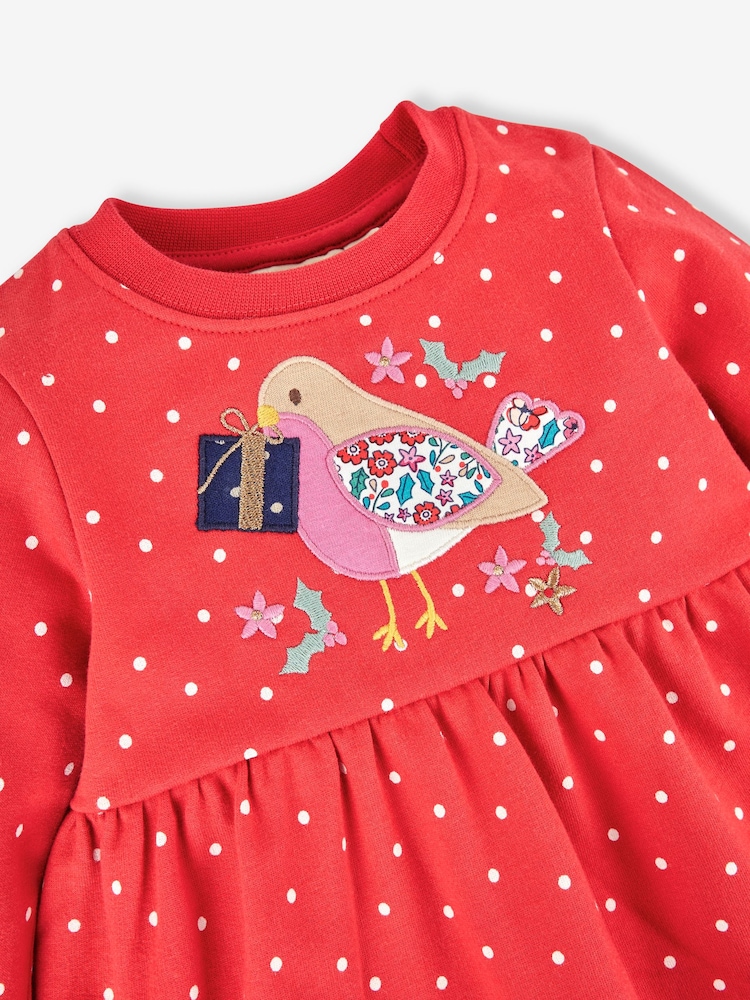 JoJo Maman Bébé Red Robin Appliqué Dress - Image 2 of 2