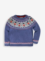 JoJo Maman Bébé Indigo Blue Kings Guards Fairisle Pattern Jumper - Image 1 of 2
