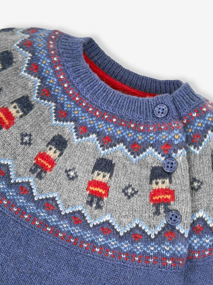 JoJo Maman Bébé Indigo Blue Kings Guards Fairisle Pattern Jumper - Image 2 of 2
