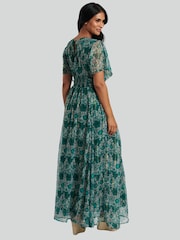 South Beach Green Metallic Chiffon Button Detail Midi Dress - Image 2 of 5