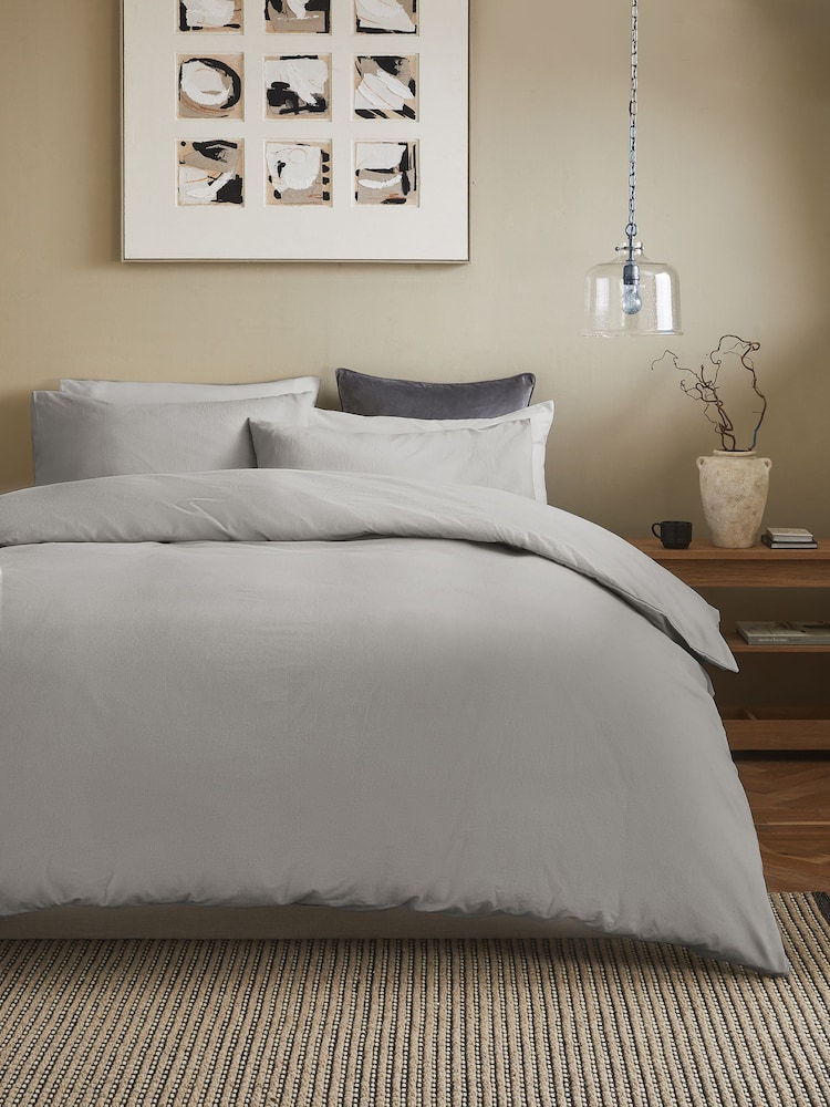 Silver Grey Brushed Supersoft 100% Cotton Duvet Cover And Pillowcase Set - Image 1 of 5 Silver Grey Brushed Supersoft 100% Cotton Duvet Cover And Pillowcase Set - Image 1 of 5
