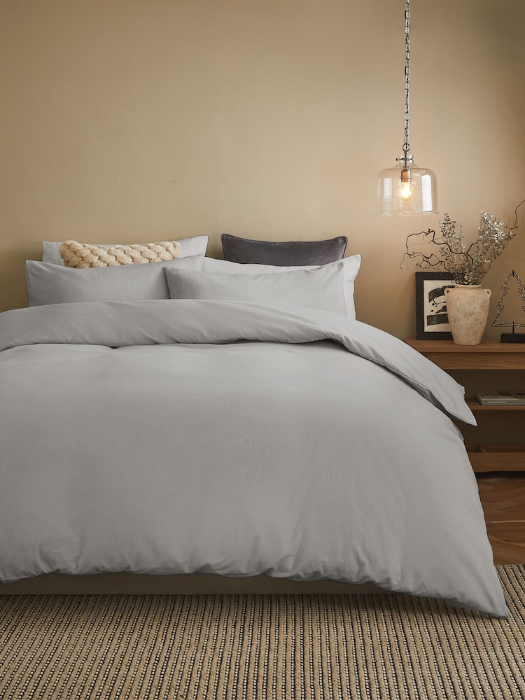 Silver Grey Brushed Supersoft 100% Cotton Duvet Cover And Pillowcase Set - Image 2 of 5 Silver Grey Brushed Supersoft 100% Cotton Duvet Cover And Pillowcase Set - Image 2 of 5