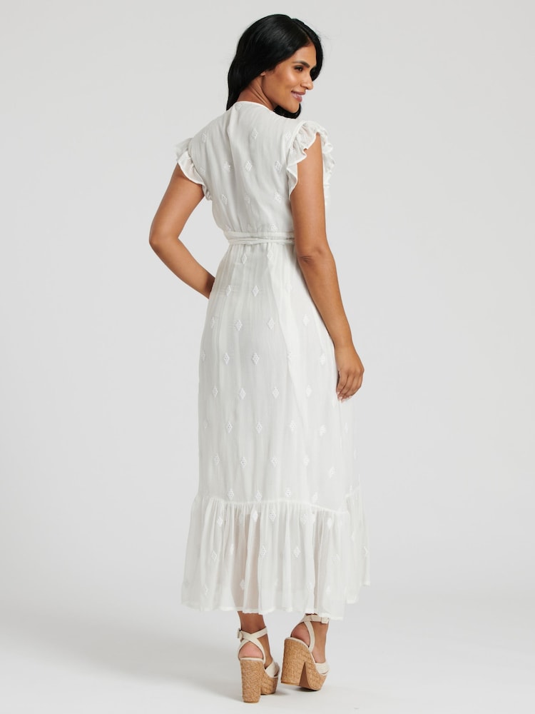 South Beach White Sequin Detail Wrap Midi Dress - Image 2 of 6