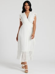 South Beach White Sequin Detail Wrap Midi Dress - Image 4 of 6