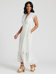 South Beach White Sequin Detail Wrap Midi Dress - Image 5 of 6