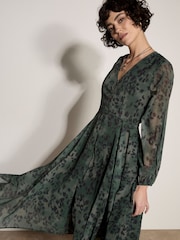 Apricot Leopard Tryck Chiffong Midi Klänning - Bild 1 av 4