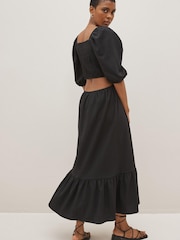 Schwarz - Strukturiertes Midikleid aus Jersey mit Zierausschnitt - Bild 2 von 4