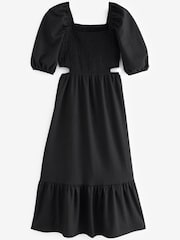 Schwarz - Strukturiertes Midikleid aus Jersey mit Zierausschnitt - Bild 4 von 4