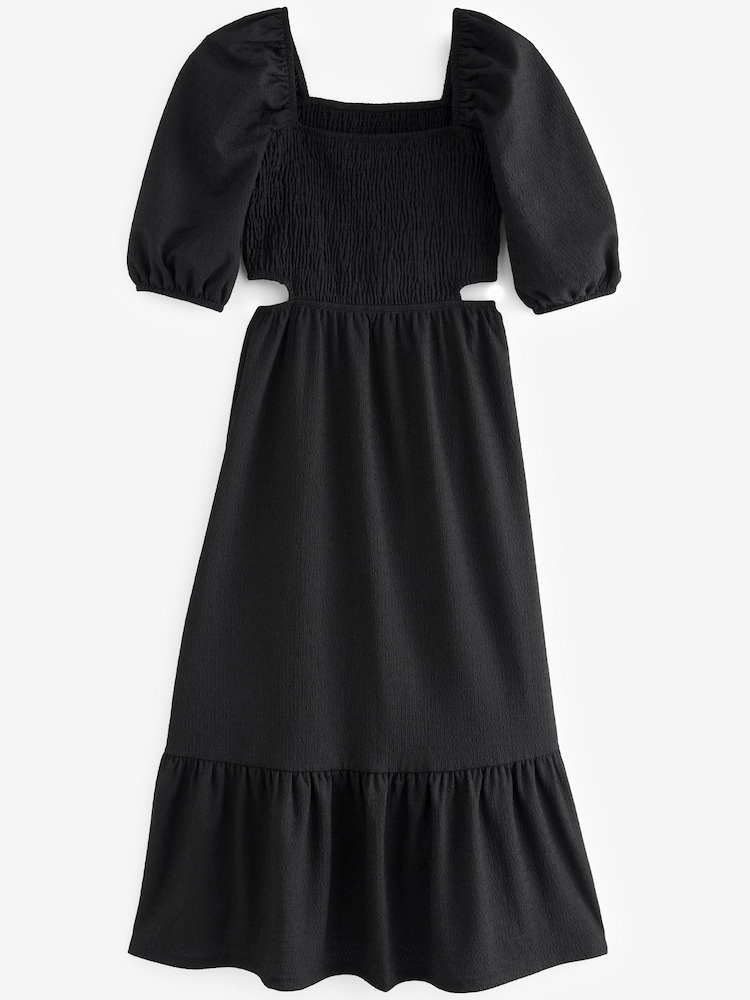 Schwarz - Strukturiertes Midikleid aus Jersey mit Zierausschnitt - Bild 4 von 4 Schwarz - Strukturiertes Midikleid aus Jersey mit Zierausschnitt - Bild 4 von 4