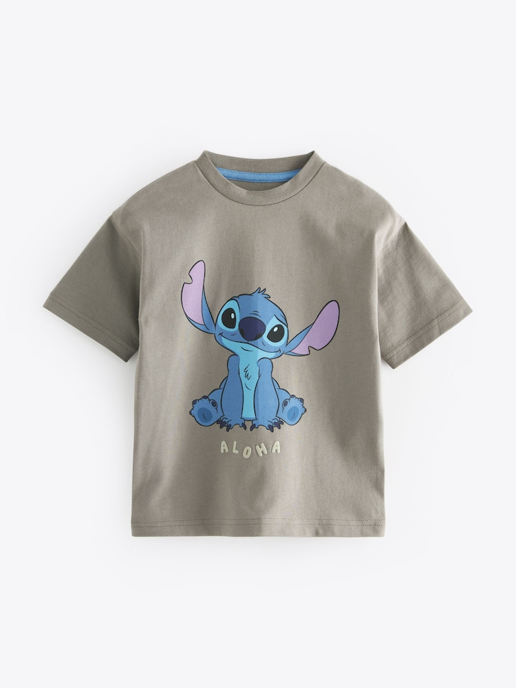 Grey Lilo & Stitch Short Sleeve 100% Cotton T-Shirt (3mths-7yrs) - Image 1 of 3
