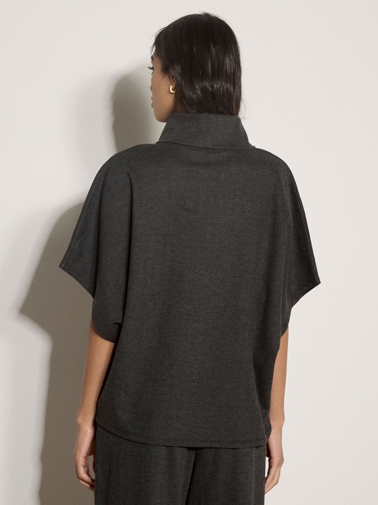 Apricot Grey Herringbone Roll Neck Batwing Top - Image 2 of 4 Apricot Grey Herringbone Roll Neck Batwing Top - Image 2 of 4