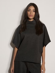 Apricot Grey Herringbone Roll Neck Batwing Top - Image 3 of 4